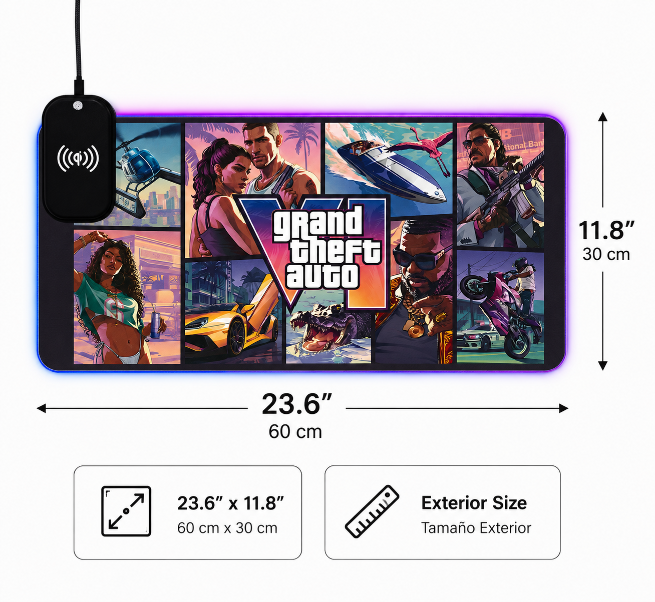 Grand Theft Auto VI LED Gaming Mouse Pad | Wireless Charging